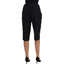 Black Brocade High Waist Capri Shorts