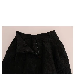 Black Brocade High Waist Capri Shorts