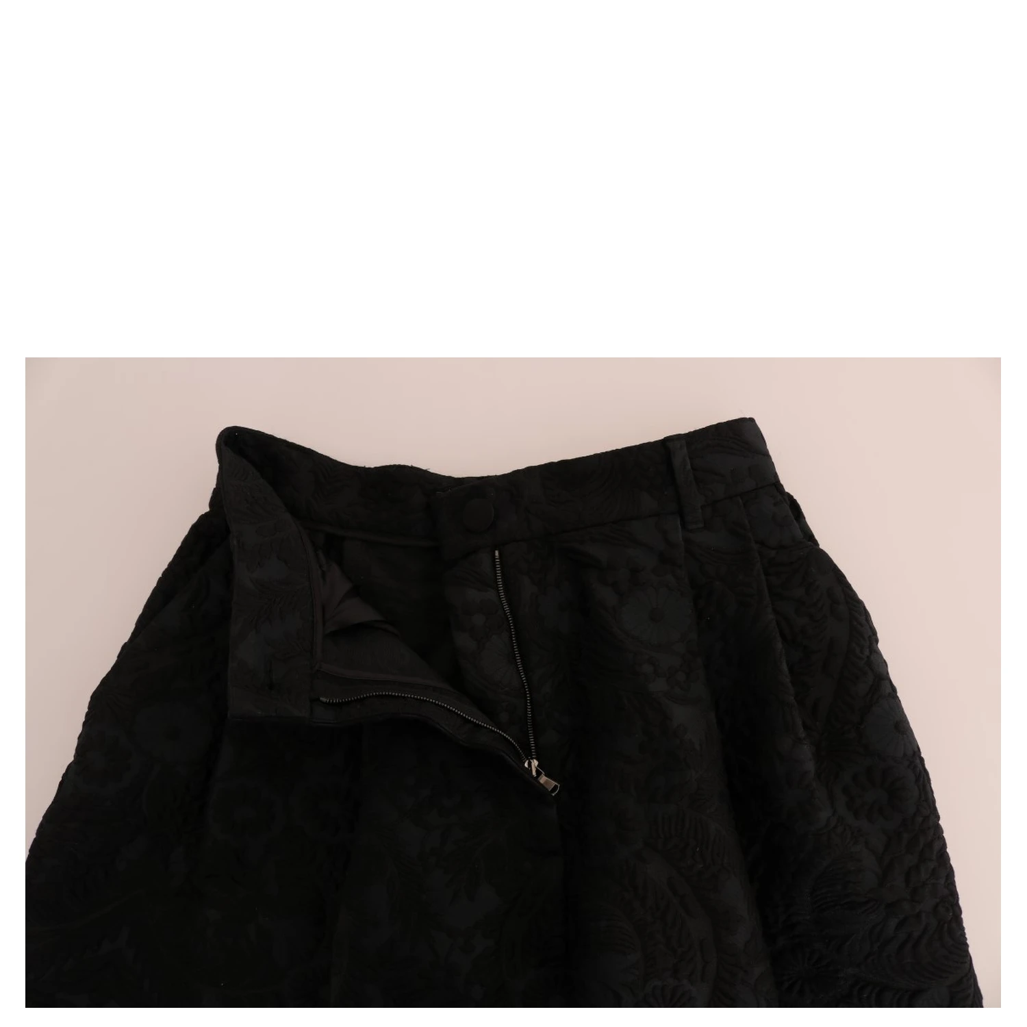 Black Brocade High Waist Capri Shorts