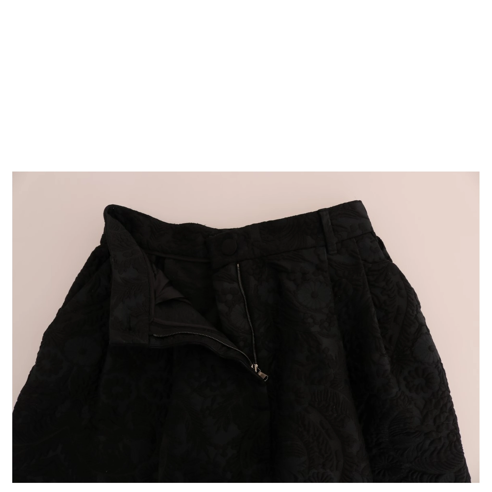 Black Brocade High Waist Capri Shorts