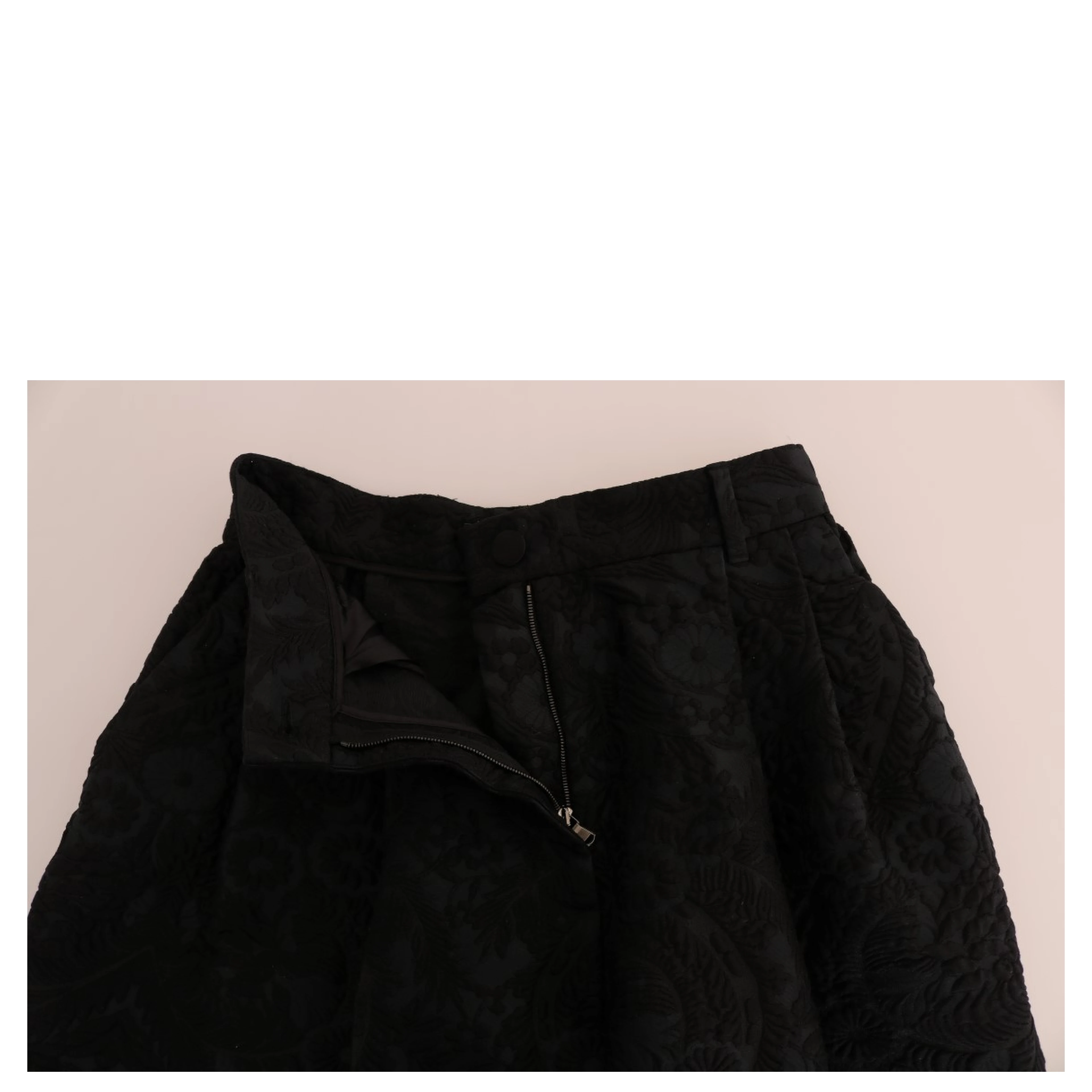 Black Brocade High Waist Capri Shorts