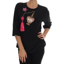 Black Silk Fairy Tale Top Crystal Blouse