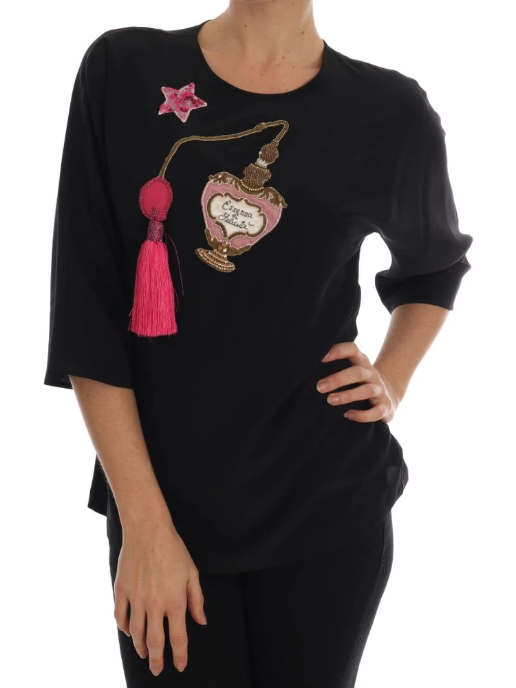 Black Silk Fairy Tale Top Crystal Blouse