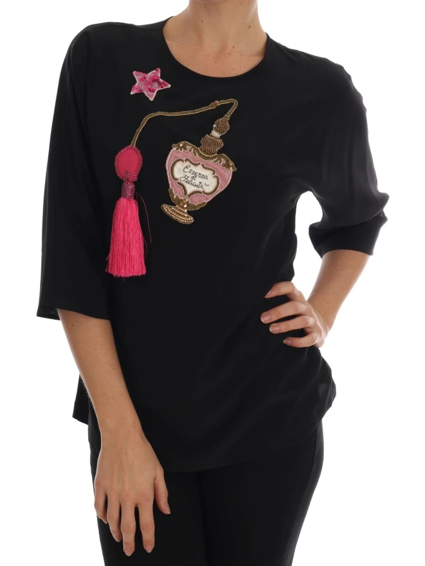 Black Silk Fairy Tale Top Crystal Blouse