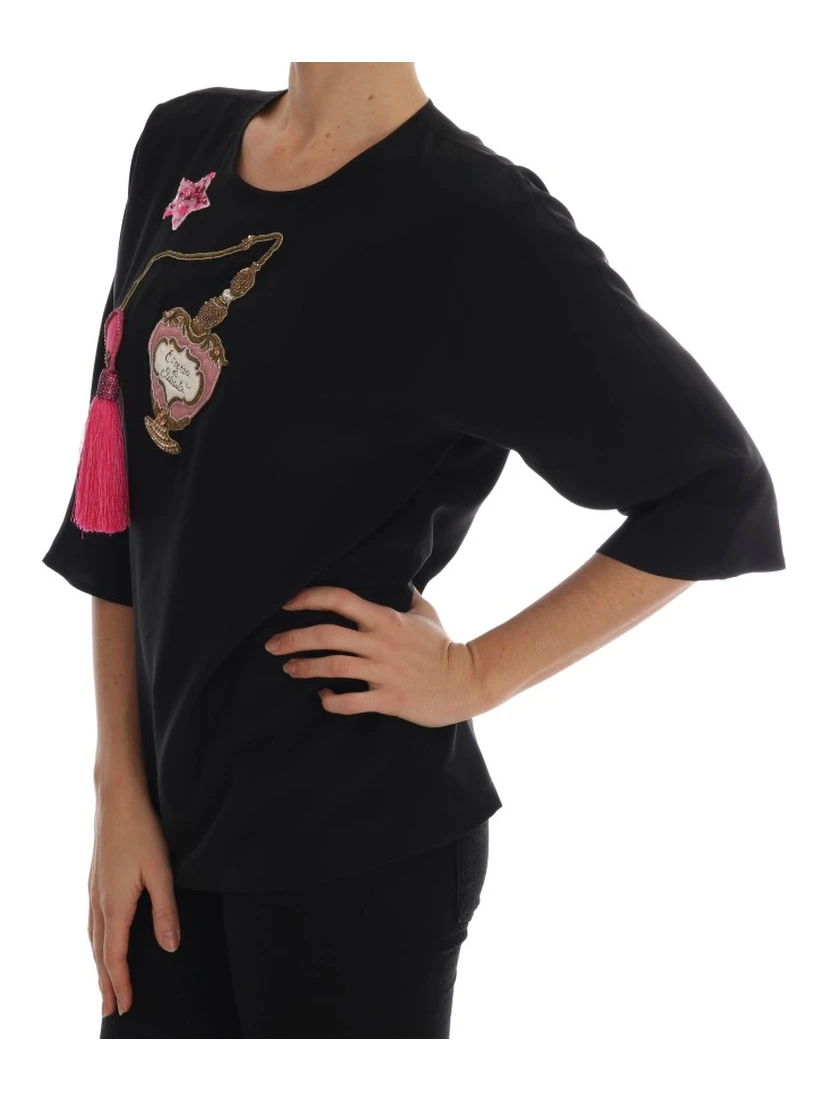 Black Silk Fairy Tale Top Crystal Blouse