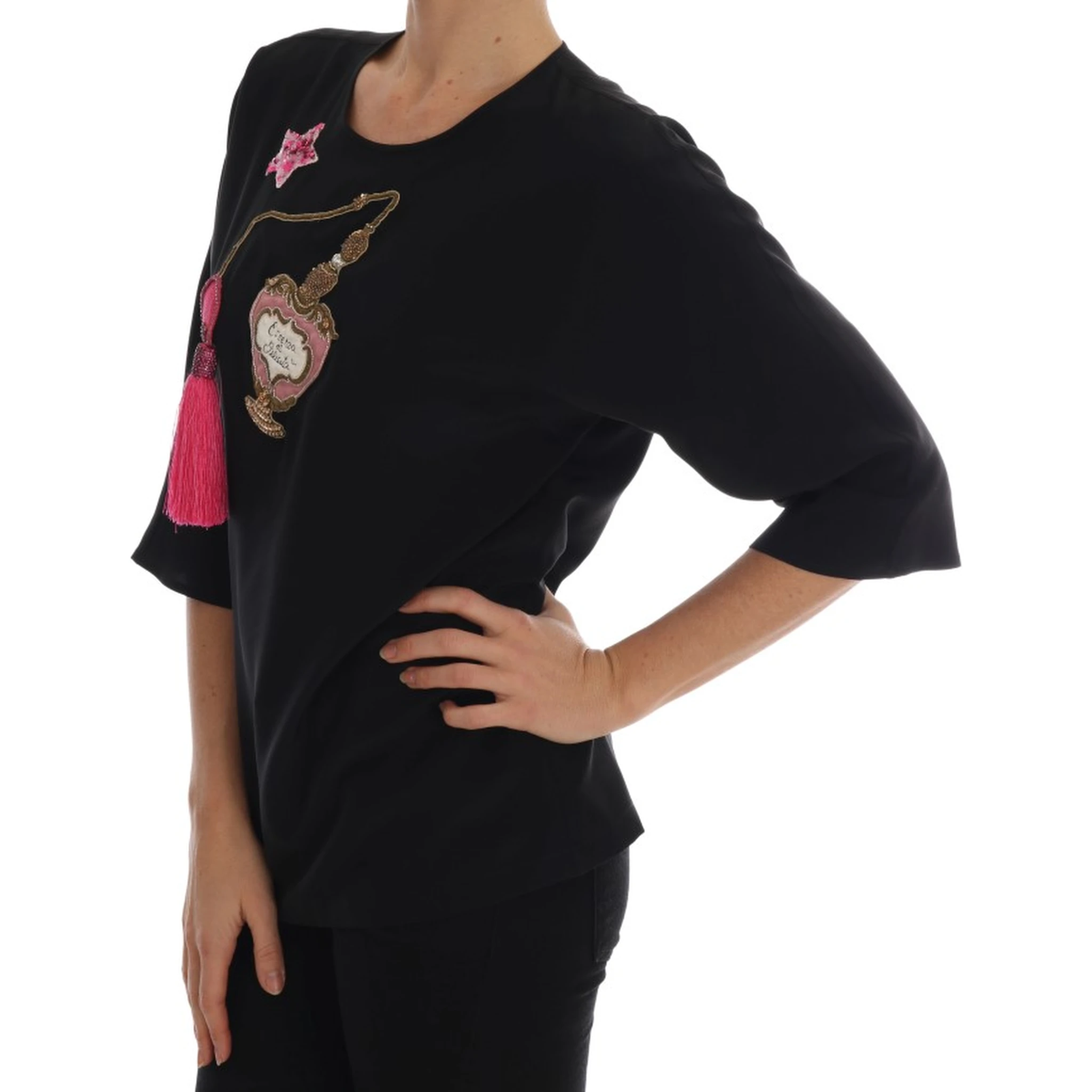 Black Silk Fairy Tale Top Crystal Blouse