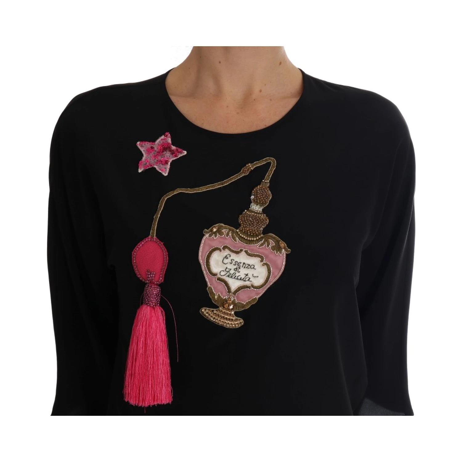 Black Silk Fairy Tale Top Crystal Blouse