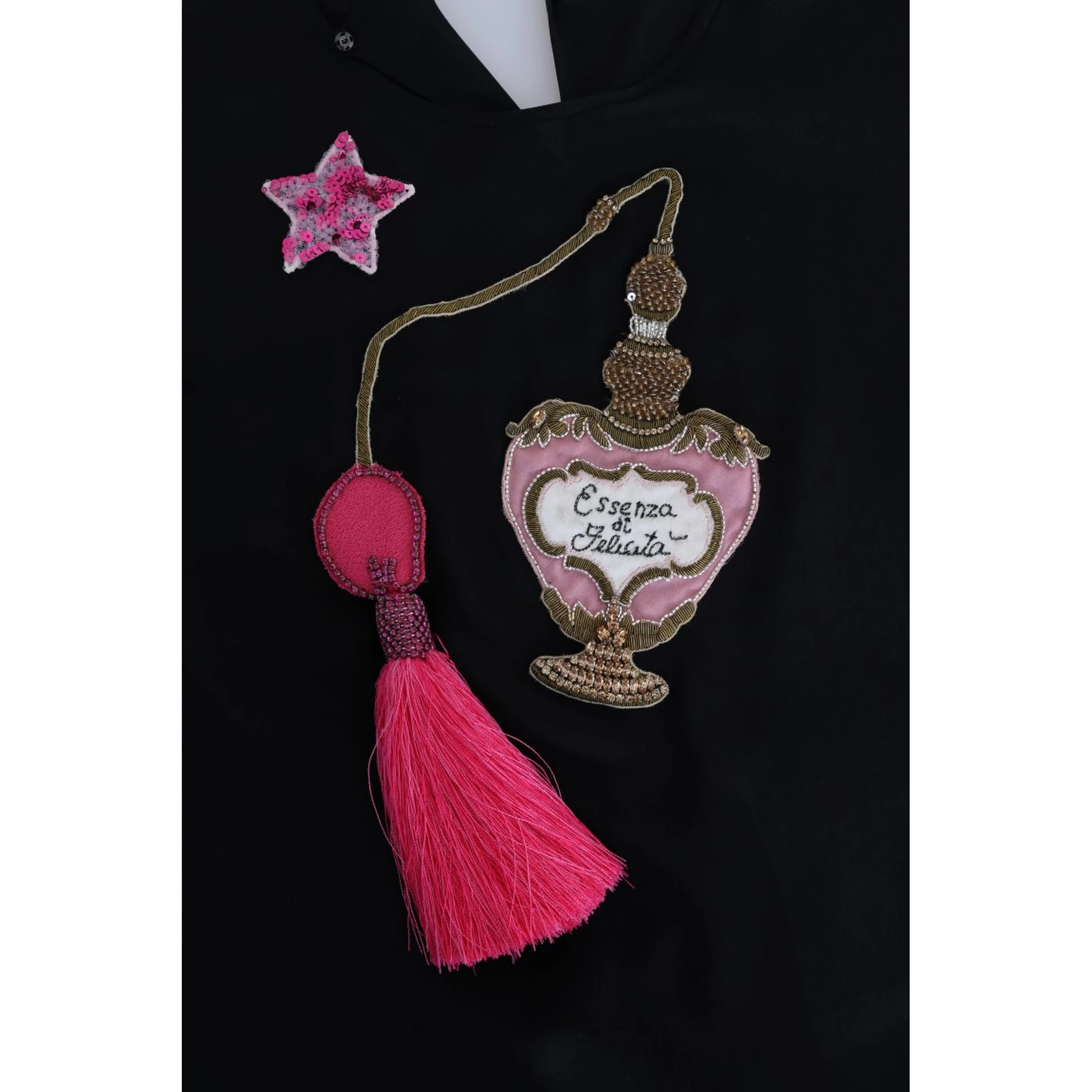 Black Silk Fairy Tale Top Crystal Blouse