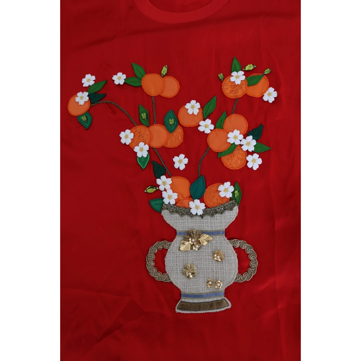 Red Silk Orange Vase Crystal Top