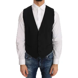 Black Wool Silk Vest