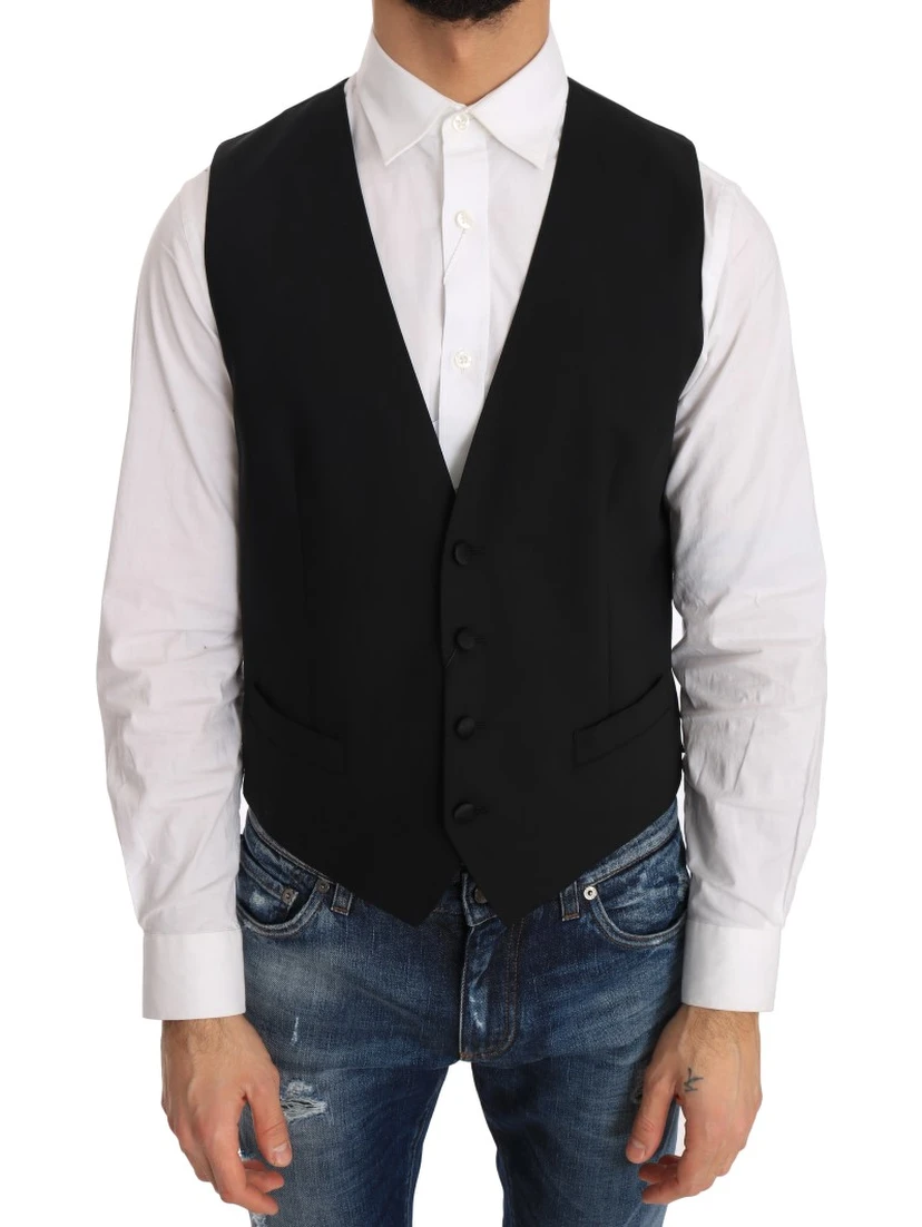Black Wool Silk Vest