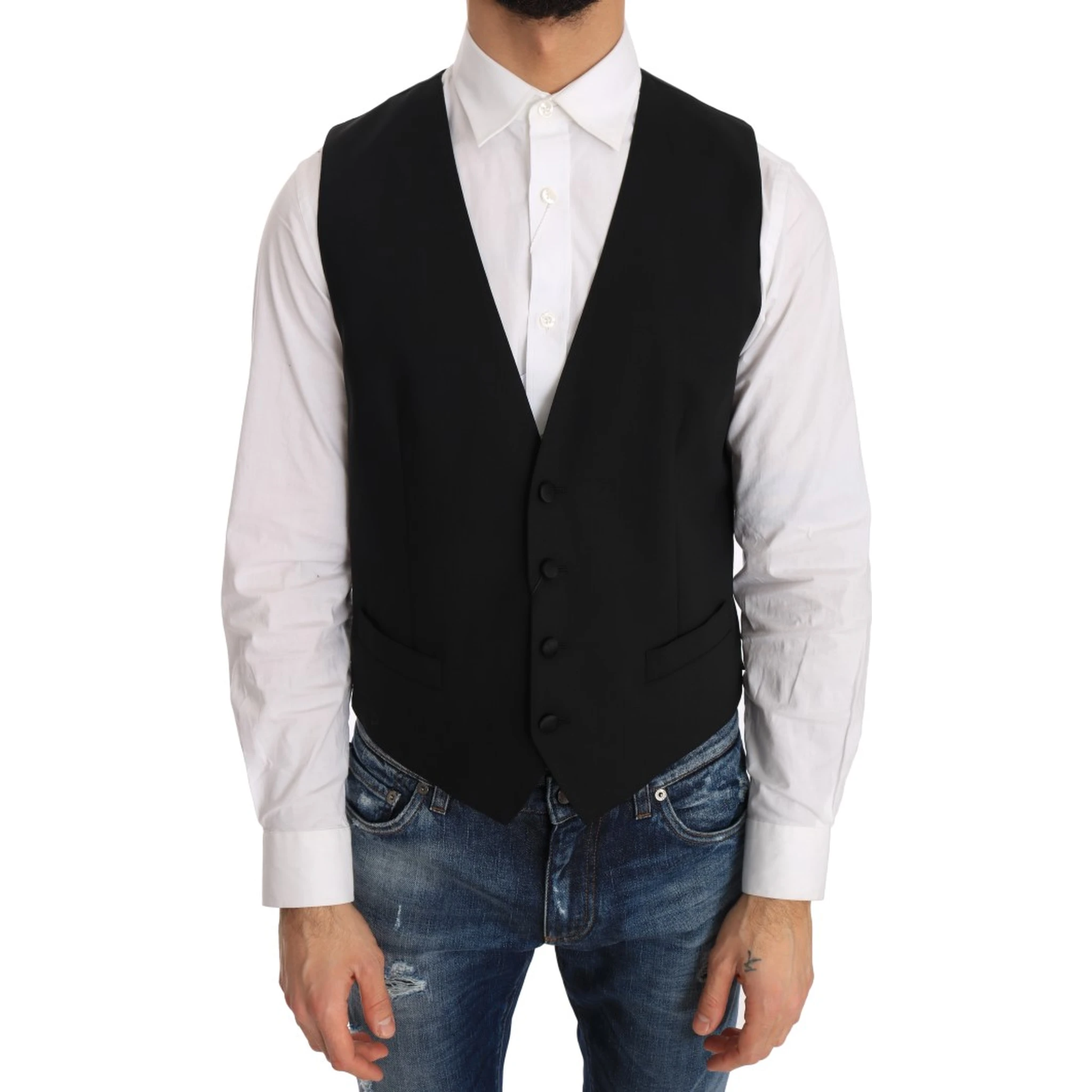 Black Wool Silk Vest