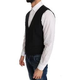 Black Wool Silk Vest