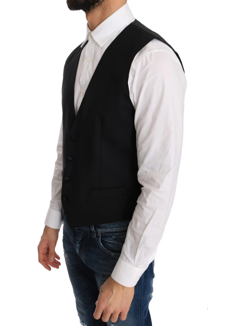 Black Wool Silk Vest
