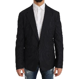Gray Striped Wool Jacket Coat Slim Blazer