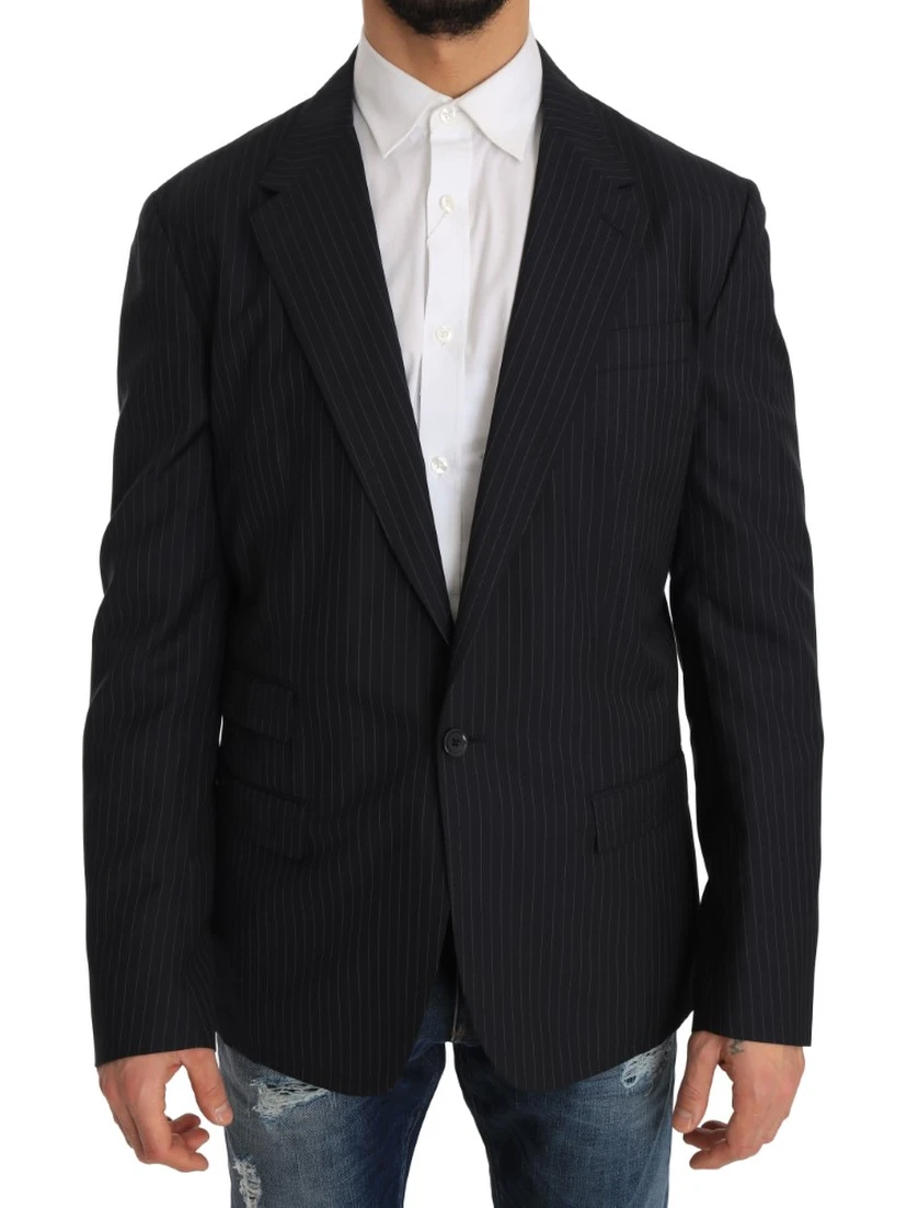 Gray Striped Wool Jacket Coat Slim Blazer