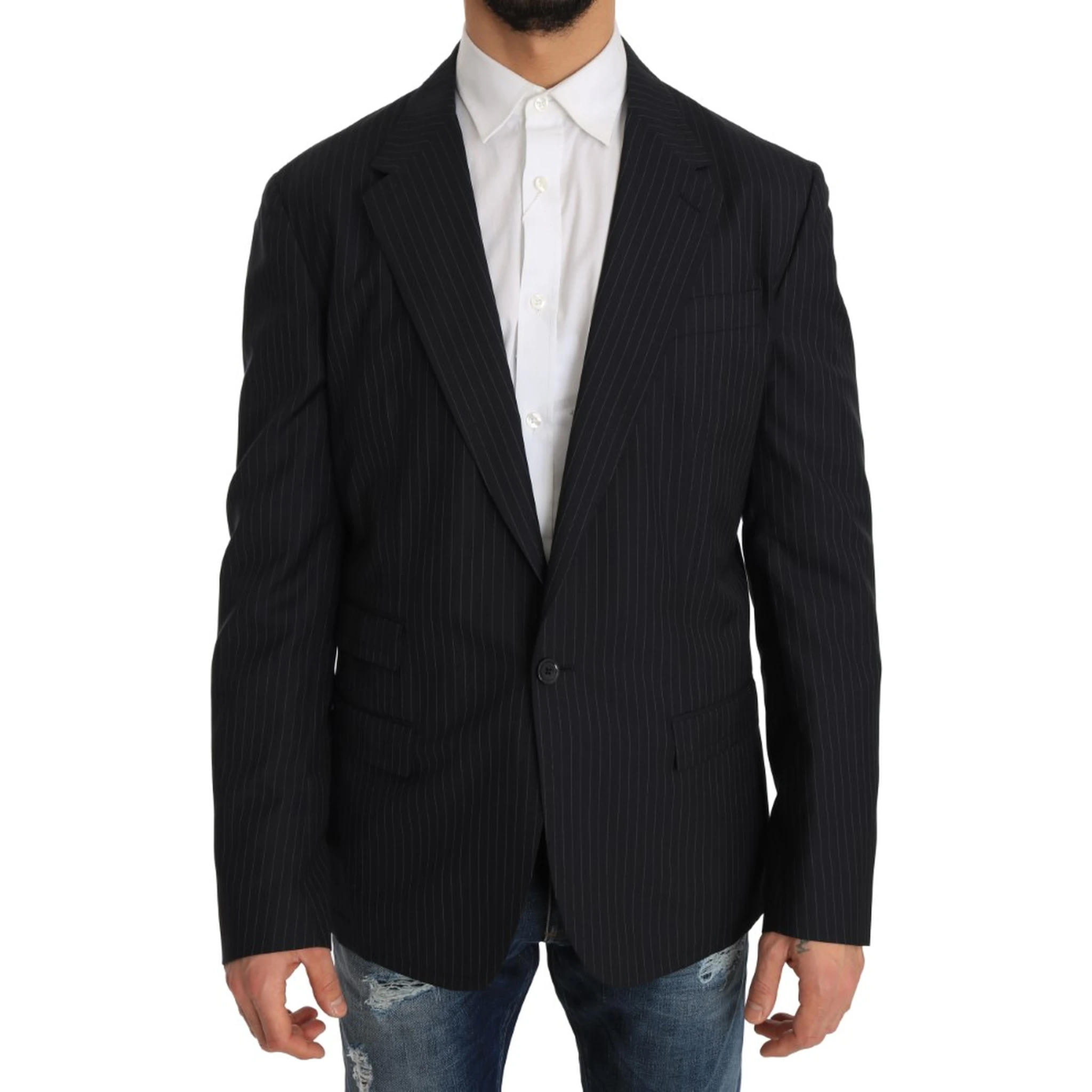 Gray Striped Wool Jacket Coat Slim Blazer