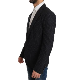 Gray Striped Wool Jacket Coat Slim Blazer