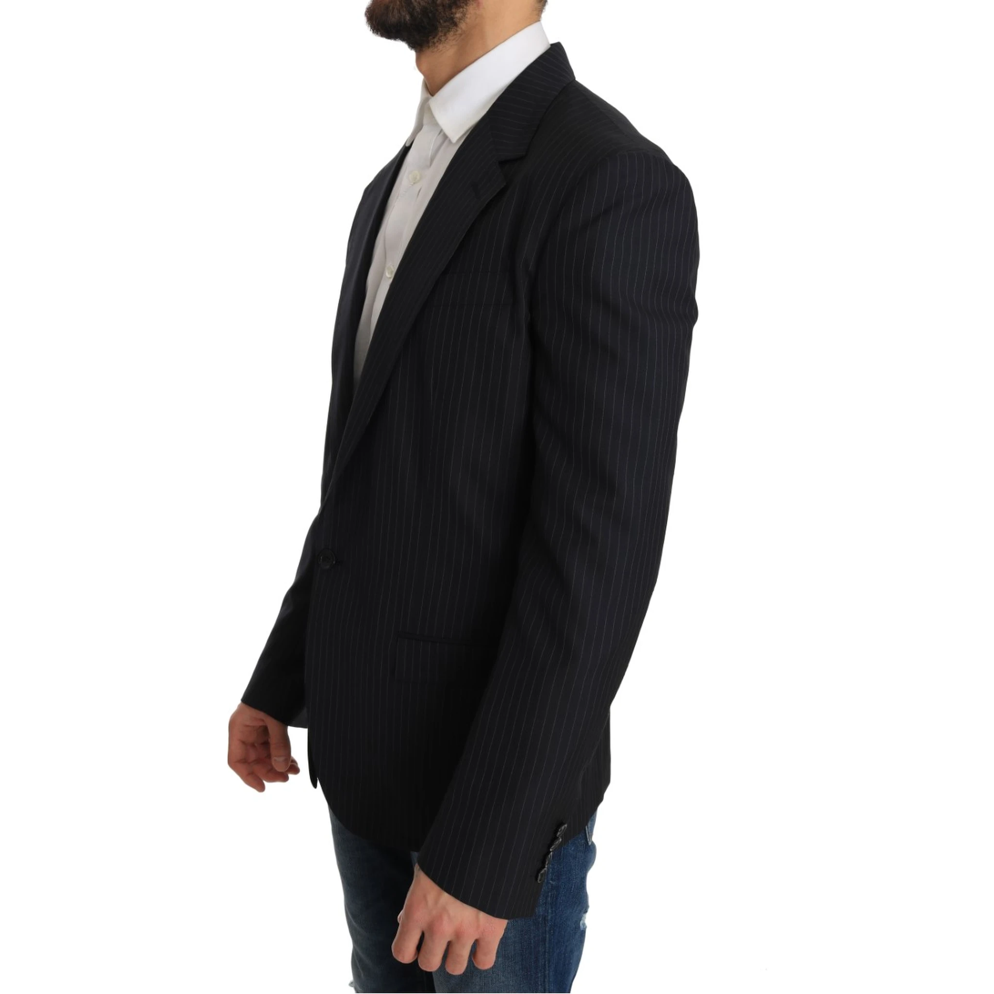 Gray Striped Wool Jacket Coat Slim Blazer