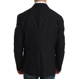 Gray Striped Wool Jacket Coat Slim Blazer
