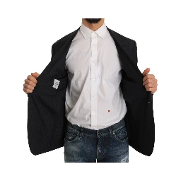 Gray Striped Wool Jacket Coat Slim Blazer