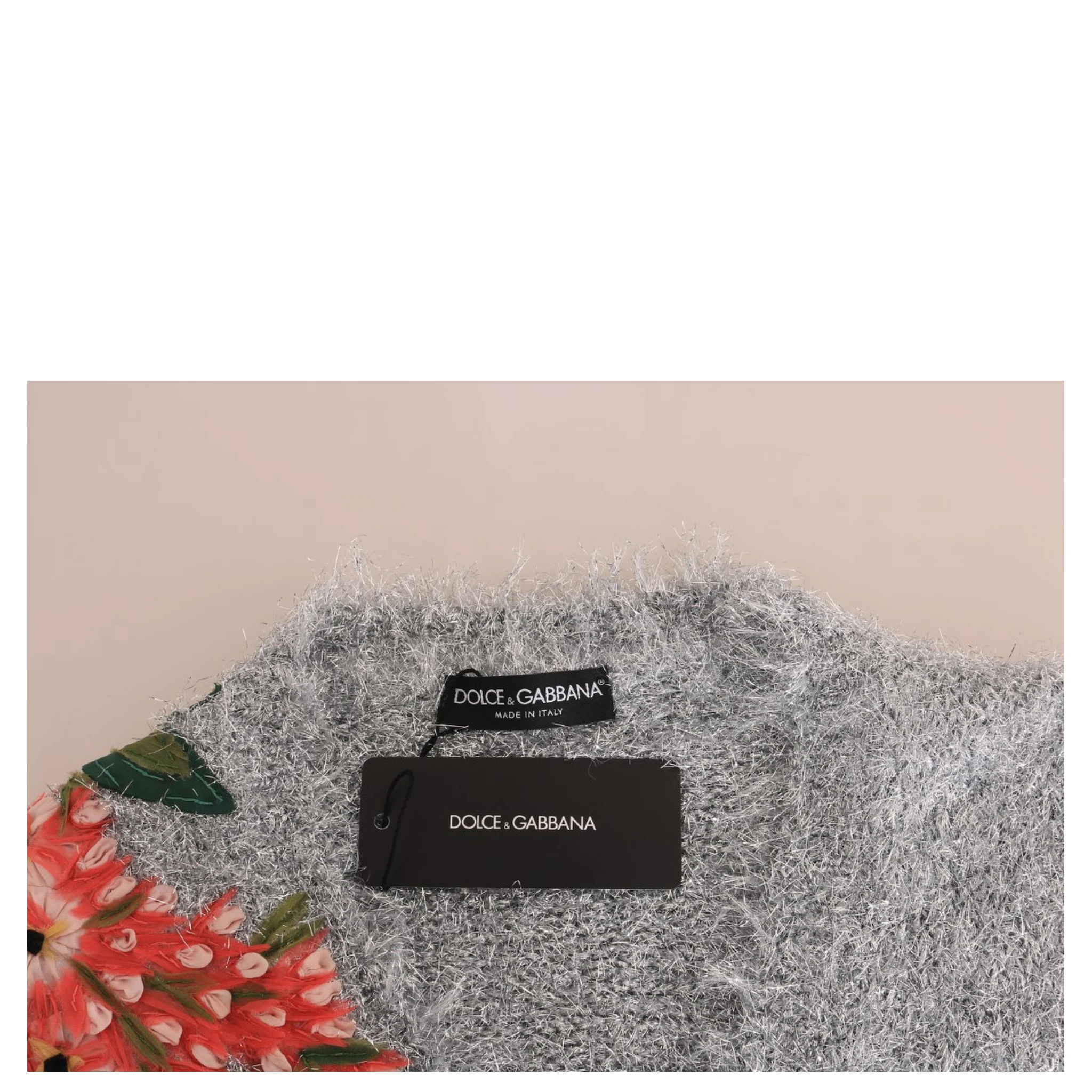 Silver Cardigan Floral Applique Sweater