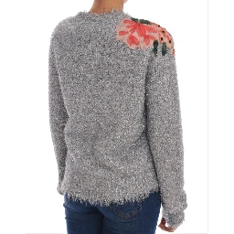 Silver Cardigan Floral Applique Sweater