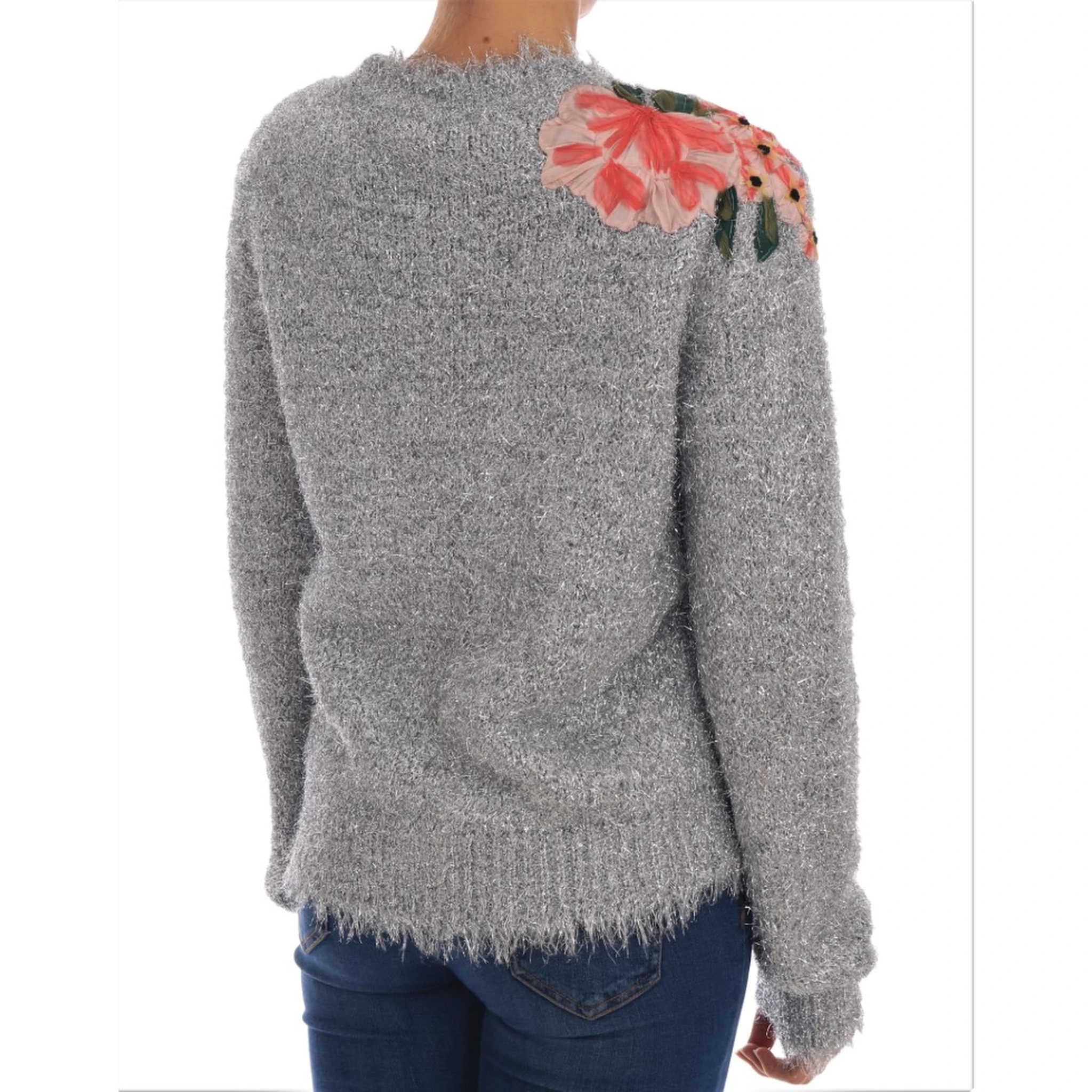 Silver Cardigan Floral Applique Sweater