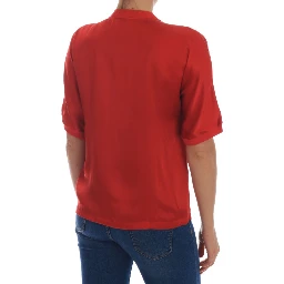 Red Silk Oranges Floral Crystal Blouse