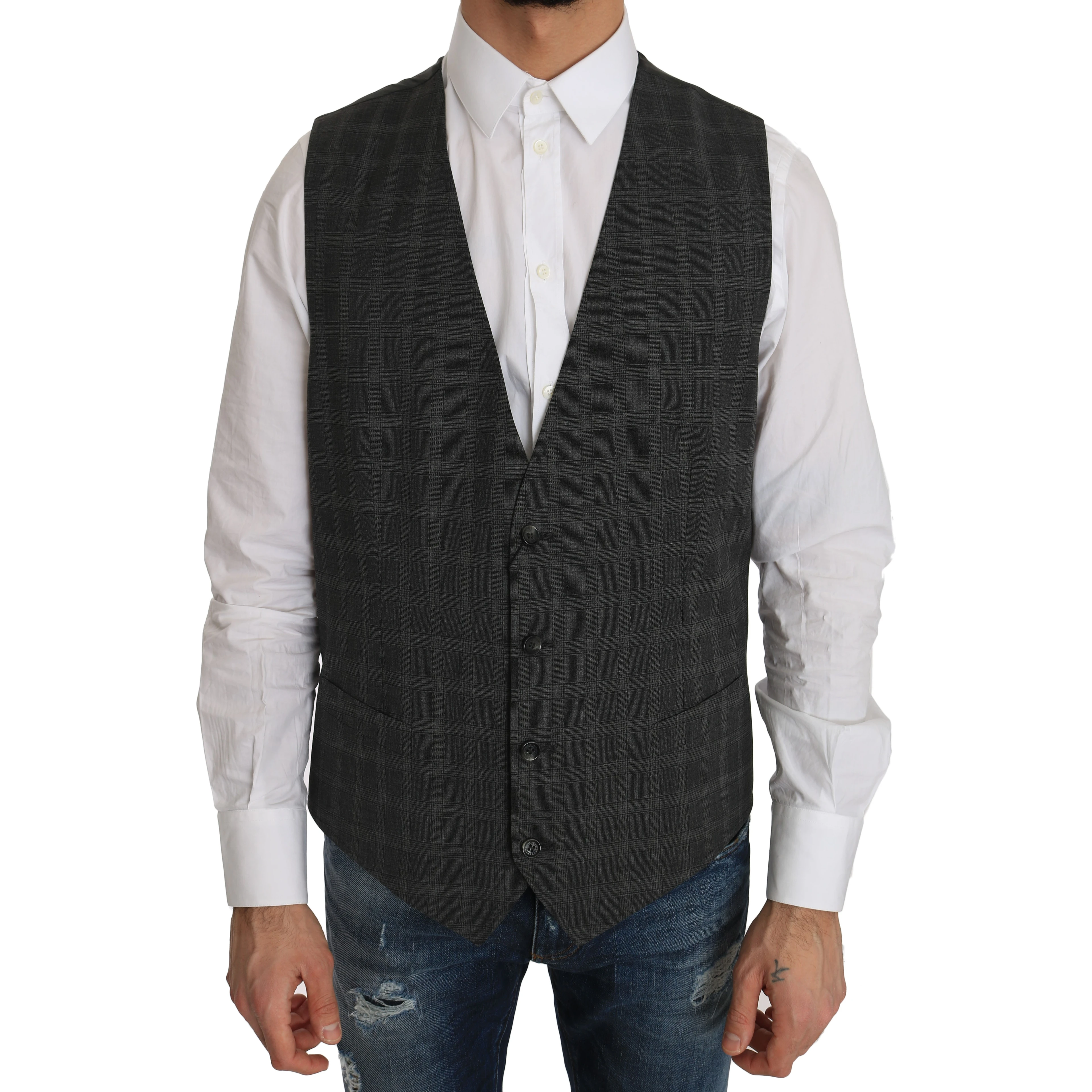 Gray Wool STAFF Checkered Stretch Vest