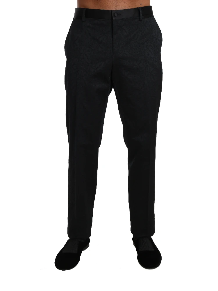 Black Cotton Brocade Formal Trousers Pants