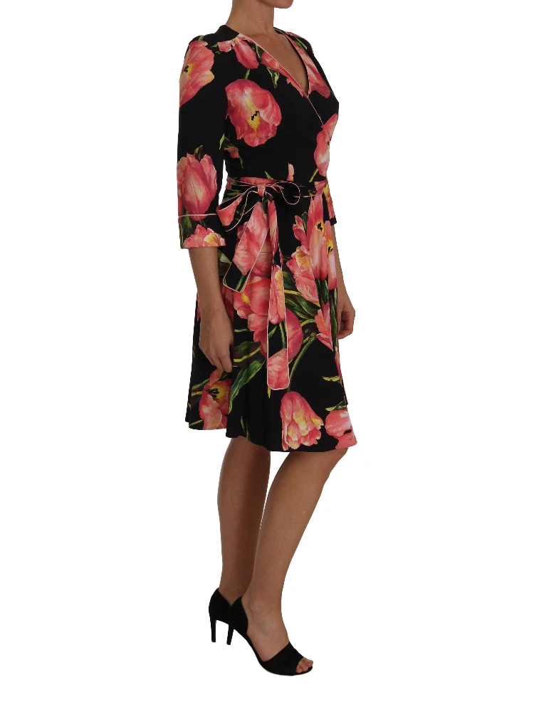 Black Pink Tulip Print Stretch Shift Dress alternative