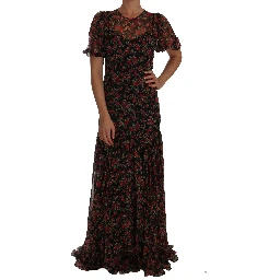 Black Floral Roses A-Line Shift Gown