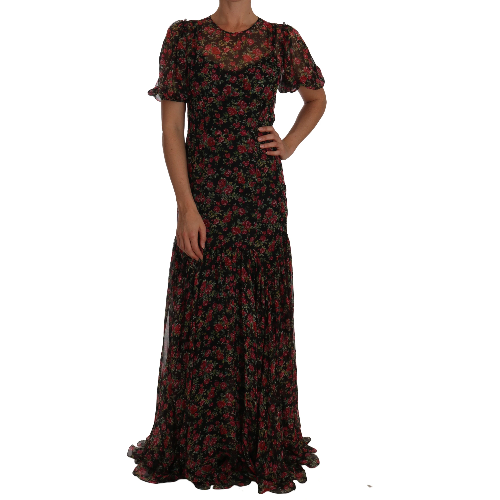 Black Floral Roses A-Line Shift Gown