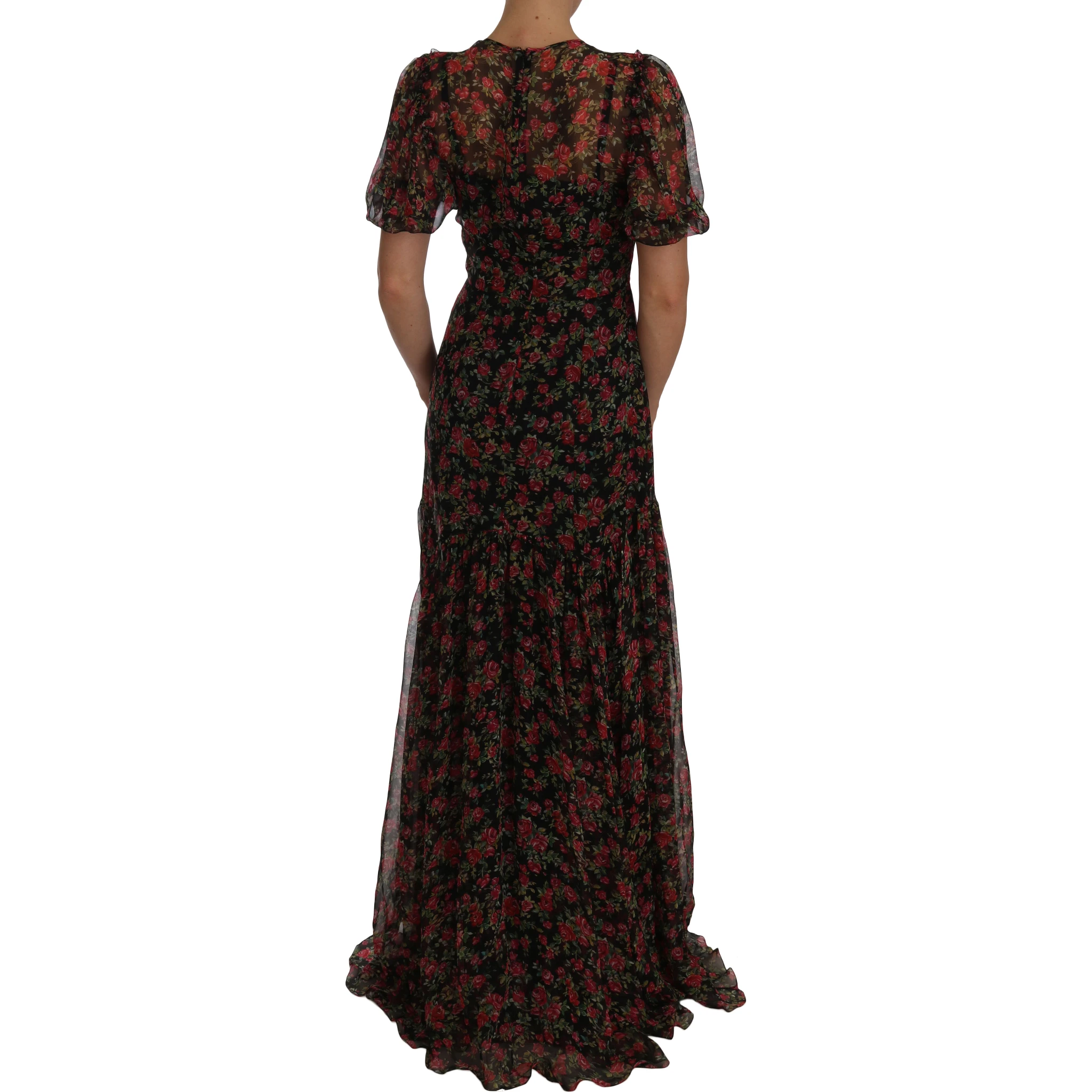 Black Floral Roses A-Line Shift Gown