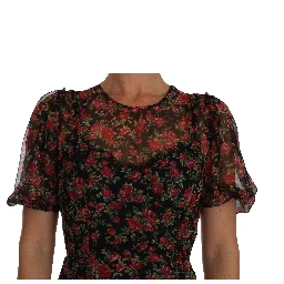 Black Floral Roses A-Line Shift Gown