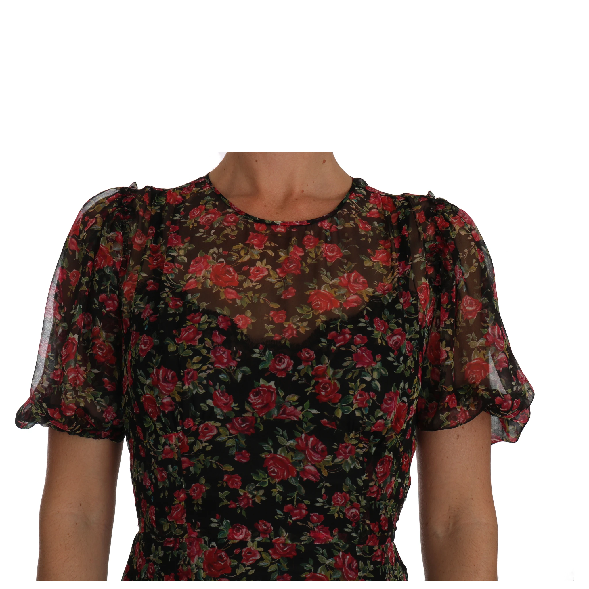 Black Floral Roses A-Line Shift Gown