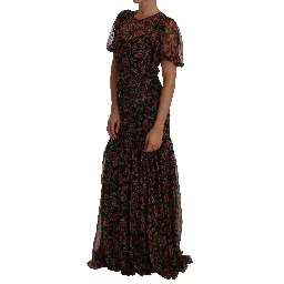 Black Floral Roses A-Line Shift Gown
