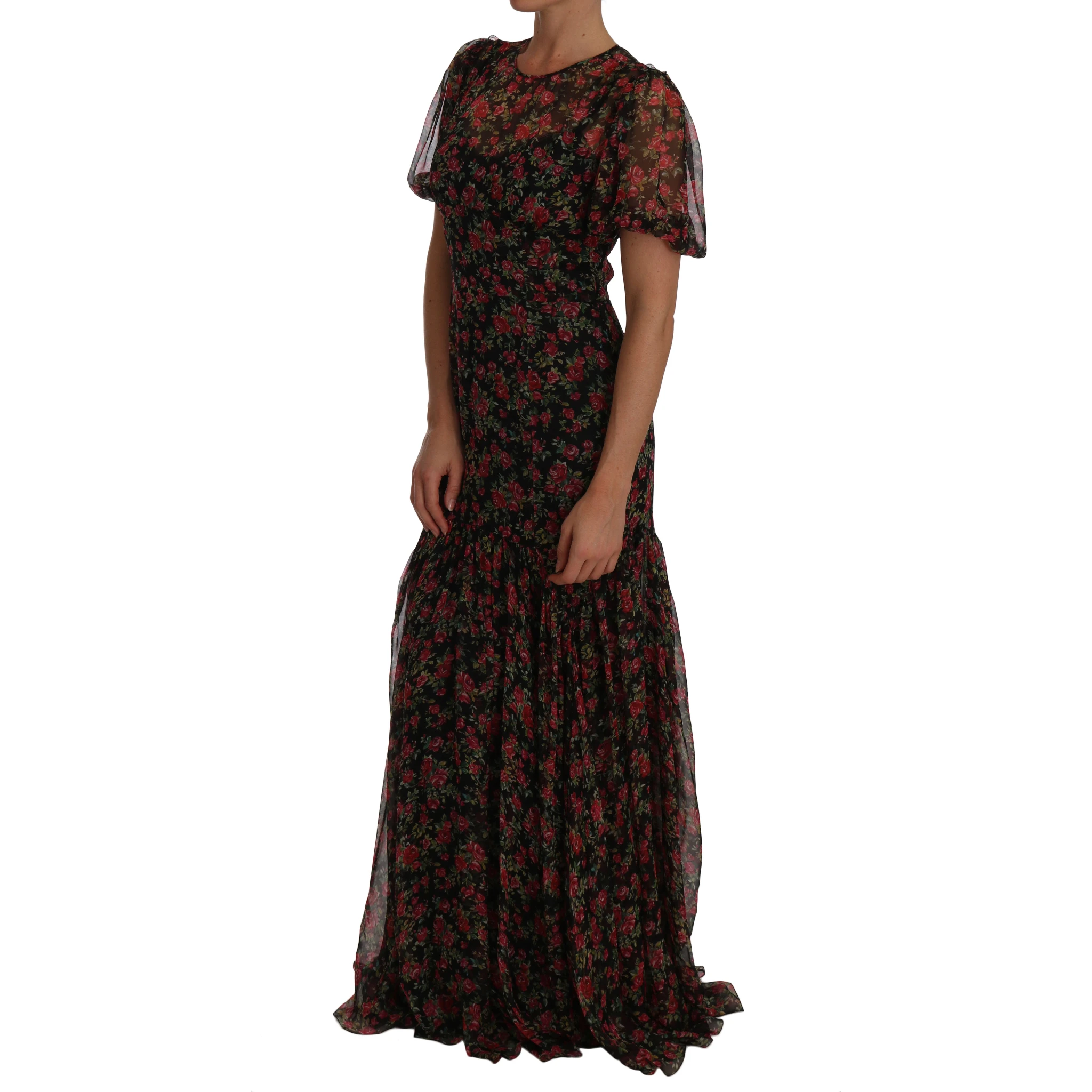 Black Floral Roses A-Line Shift Gown
