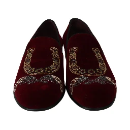 Bordeaux Velvet Loafers Gun Horseshoe Shoes