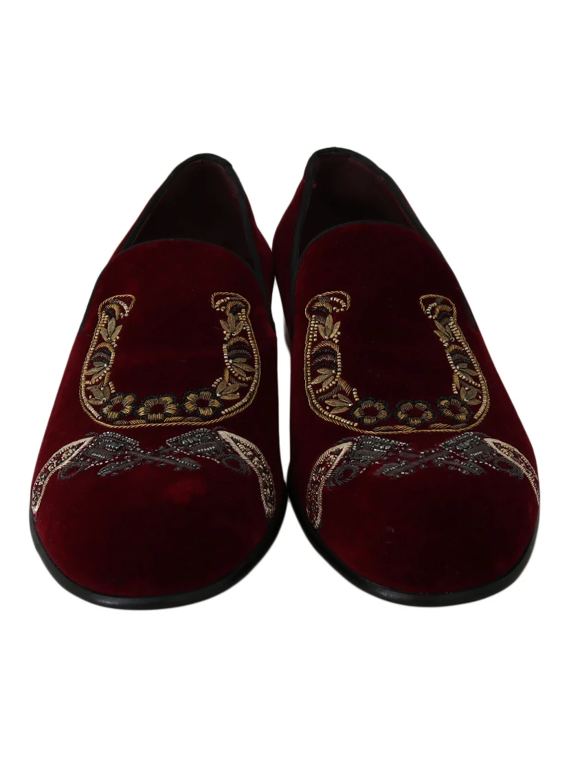 Bordeaux Velvet Loafers Gun Horseshoe Shoes
