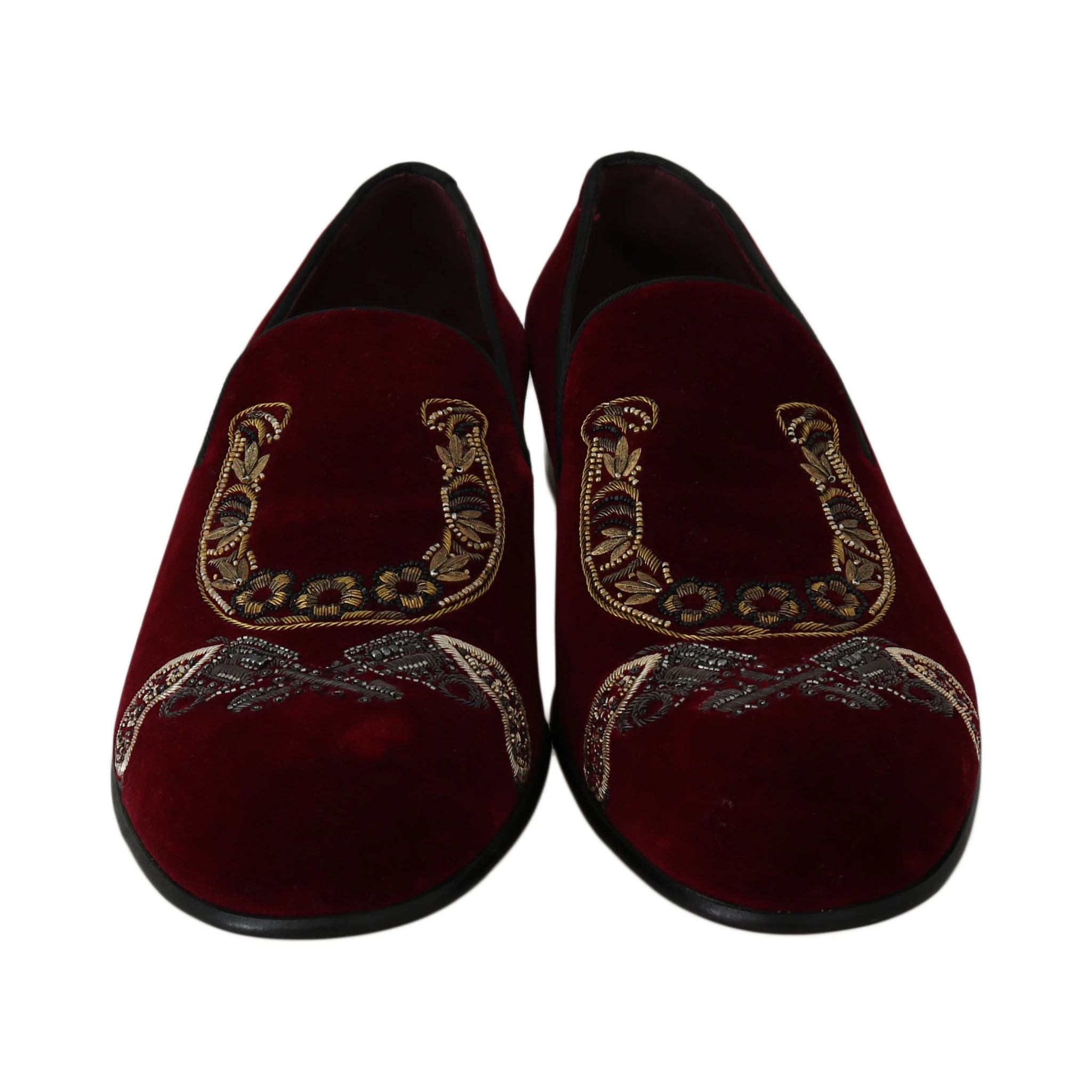 Bordeaux Velvet Loafers Gun Horseshoe Shoes