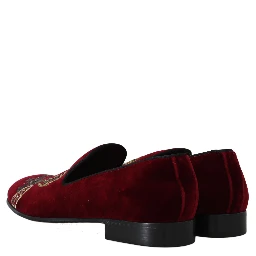 Bordeaux Velvet Loafers Gun Horseshoe Shoes