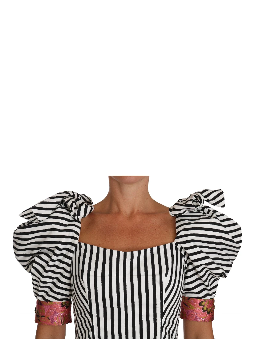 White Black Striped Cropped Top Puff Sleeve Shirts