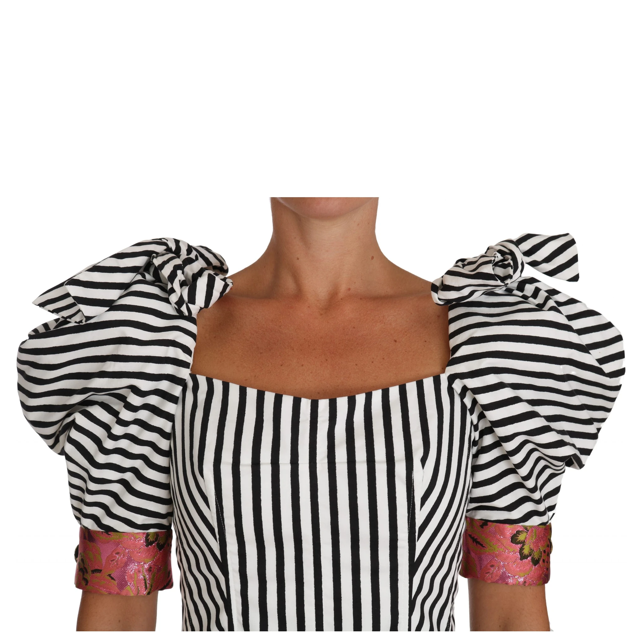 White Black Striped Cropped Top Puff Sleeve Shirts