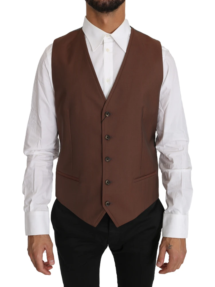 Brown Wool Silk Waistcoat Vest