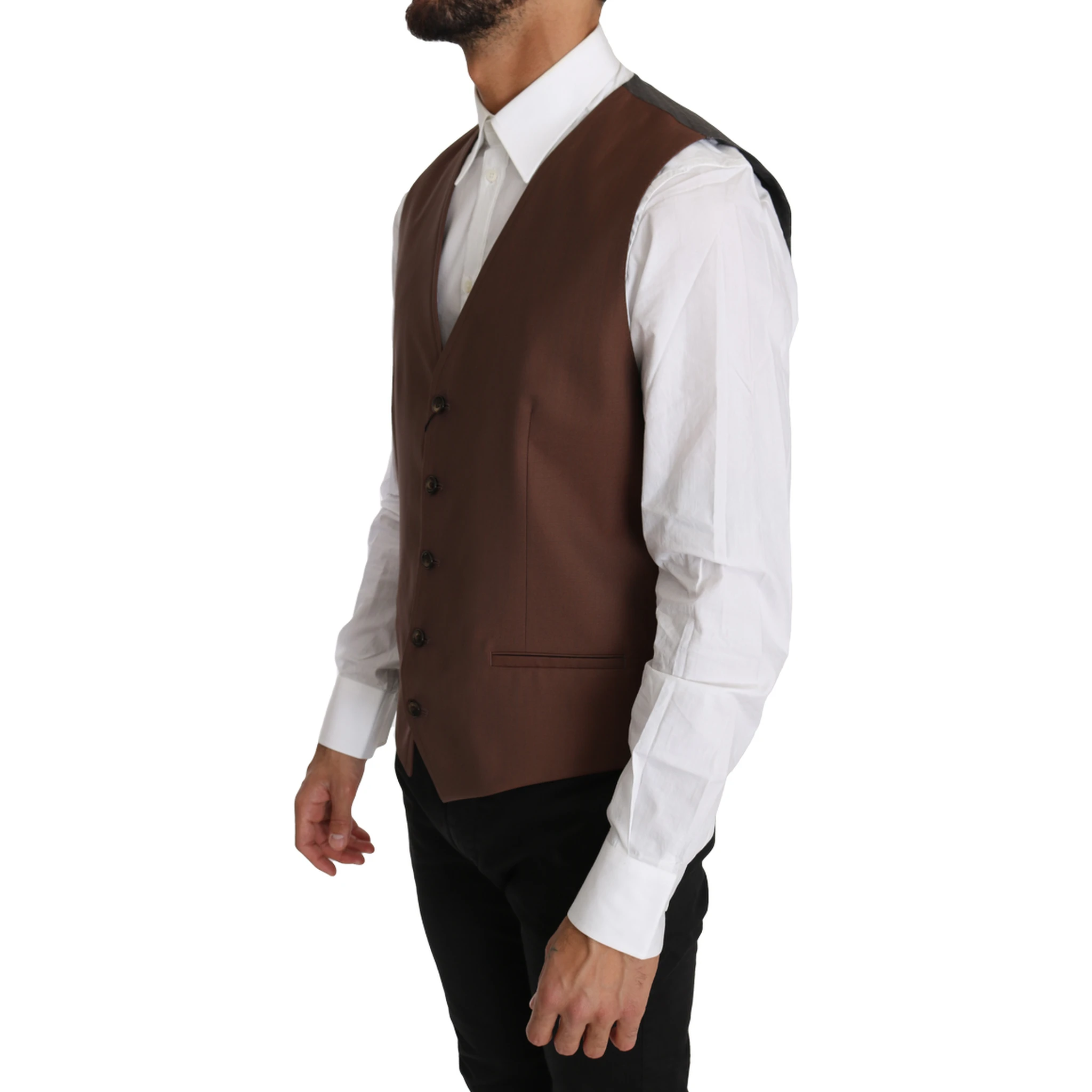 Brown Wool Silk Waistcoat Vest