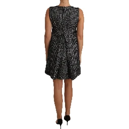 Gray Houndstooth Floral Appliqué Shift Mini Dress