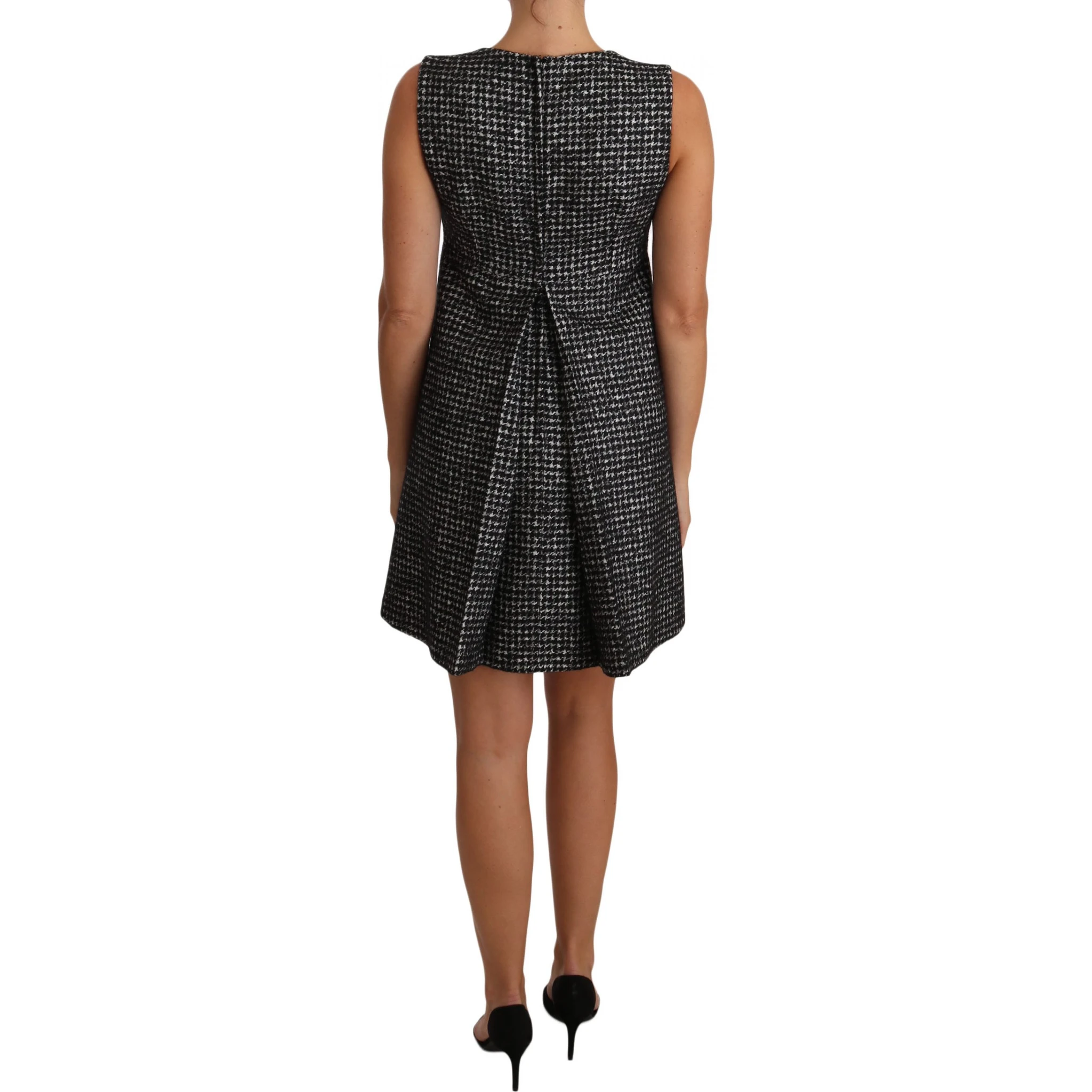 Gray Houndstooth Floral Appliqué Shift Mini Dress