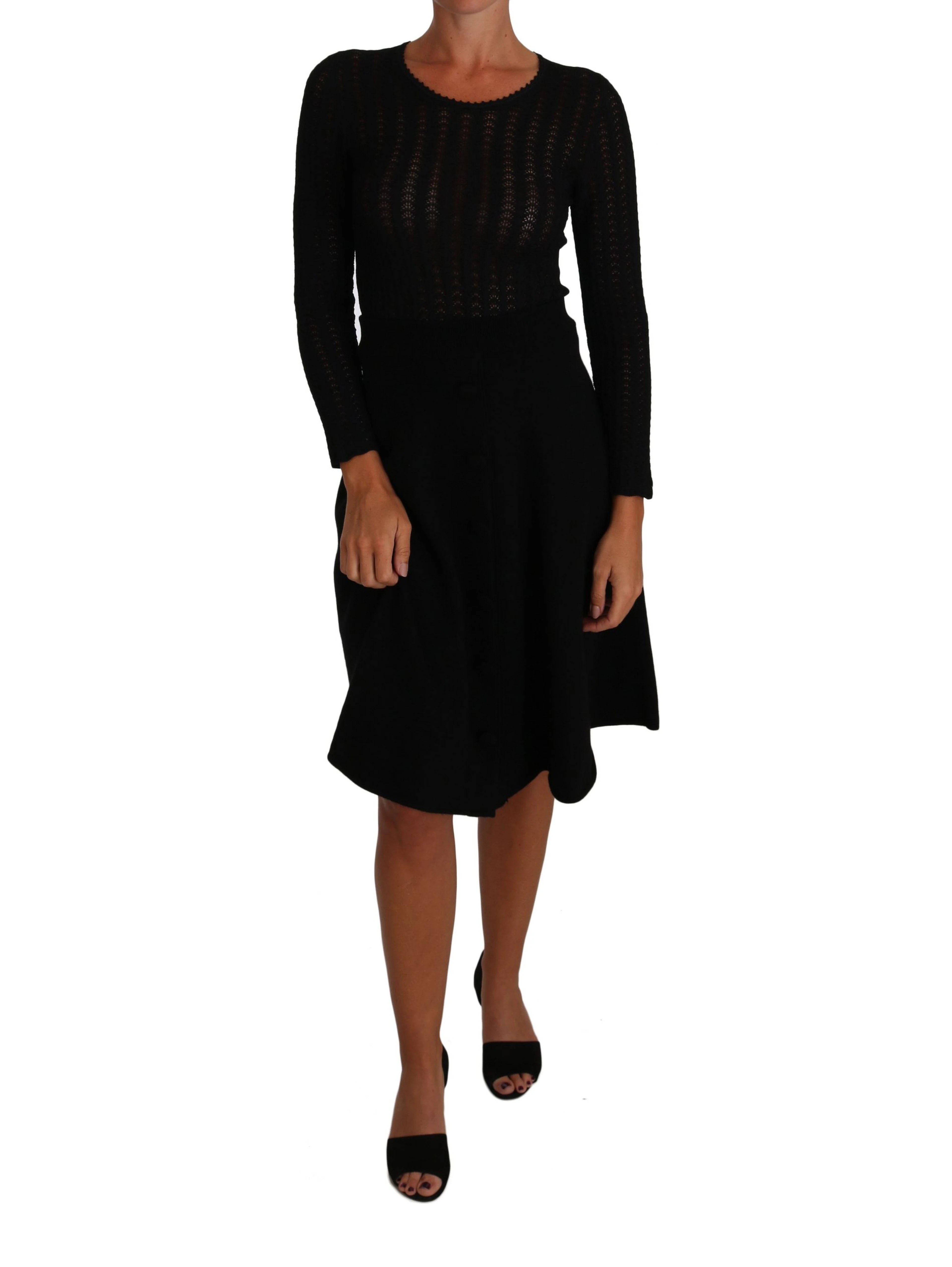 Black Knitted Wool Sheath Long Sleeves Dress